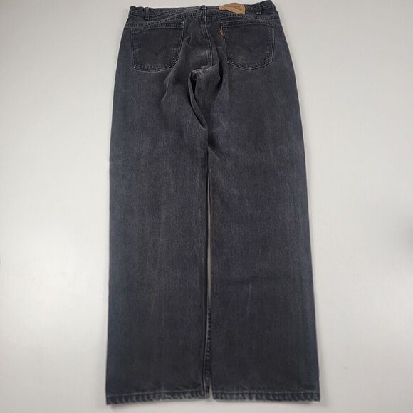 Levi Orange Tab 505 Straight Black Denim Size 38 X 32 Vintage Denim Jeans - Picture 1 of 14